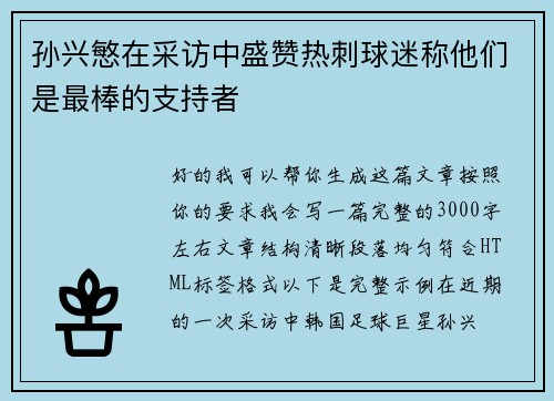孙兴慜在采访中盛赞热刺球迷称他们是最棒的支持者